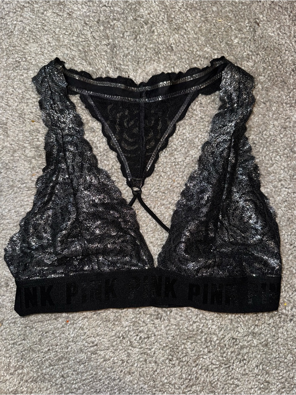 PINK Victoria's Secret Lace Bralette in Black with Metallic Sheen